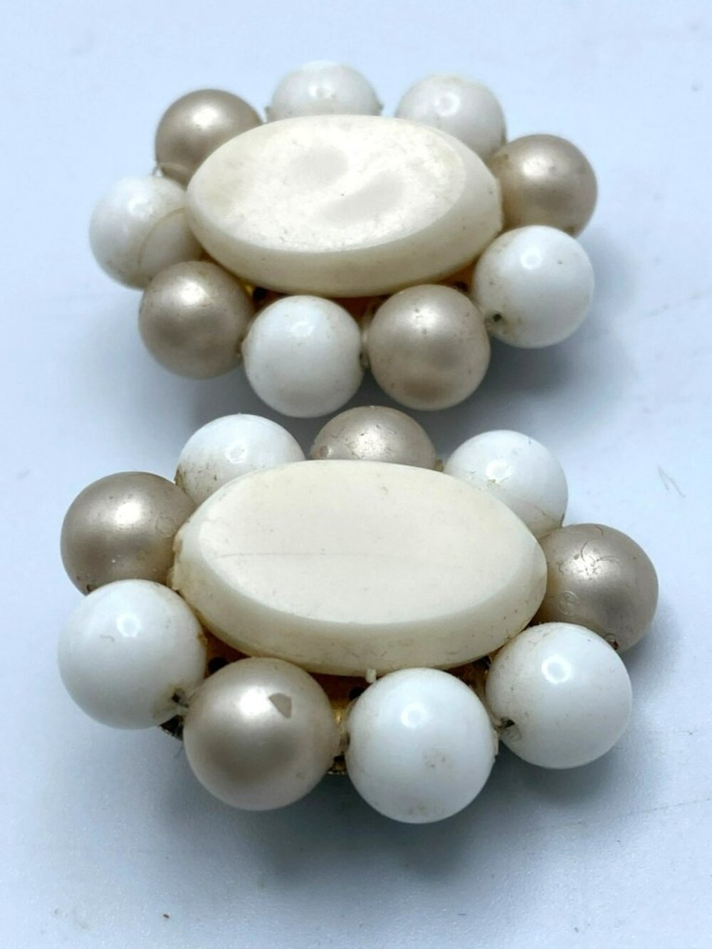 Clip On Earrings MCM White Beaded Faux Pearl West Germany 1950's 50's MARKED! - Picture 2 of 7